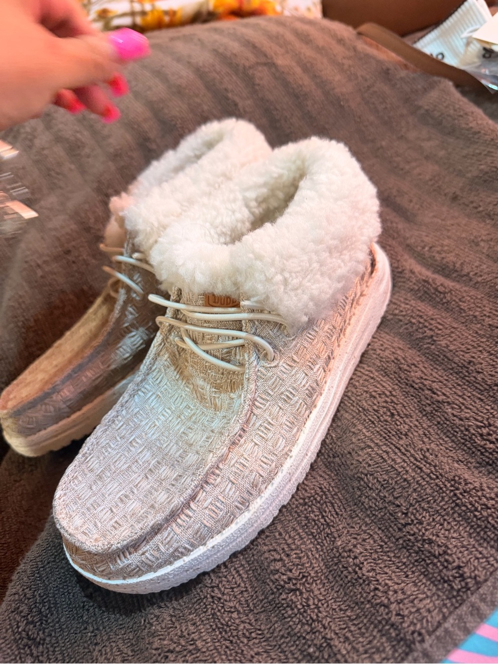 Hey Dude Kids Cream Sherpa-Lined Moccasins